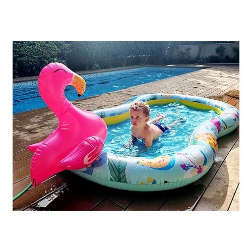  Flamingo Inflatable Kiddie Pool for Kids and Toddlers with Sprinkler, Summer Outdoor Backyard Water Games Baby Pool XL 8 feet Outside Party Birthday Fun Boys Girls Ages 0-3 3-6 4-8