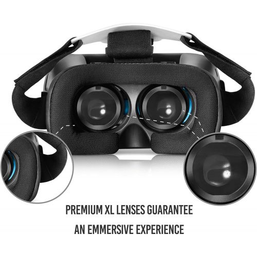  [아마존베스트]Atlasonix VR Headset Compatible with iPhone and Android Phones | VR Set Incl. Remote Control for Android Smartphones | 3D Virtual Reality Goggles w/Controller | Adjustable VR Glasses - Gift