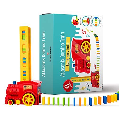  [아마존베스트]Atlasonix Domino Train Set - 80 Pcs. Fun and Colorful Train That Prepares Your Domino Rally Experience Quickly and Automatically for Boys and Girls Age 3-8 | Red