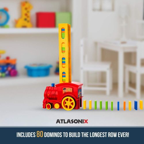  [아마존베스트]Atlasonix Domino Train Set - 80 Pcs. Fun and Colorful Train That Prepares Your Domino Rally Experience Quickly and Automatically for Boys and Girls Age 3-8 | Red