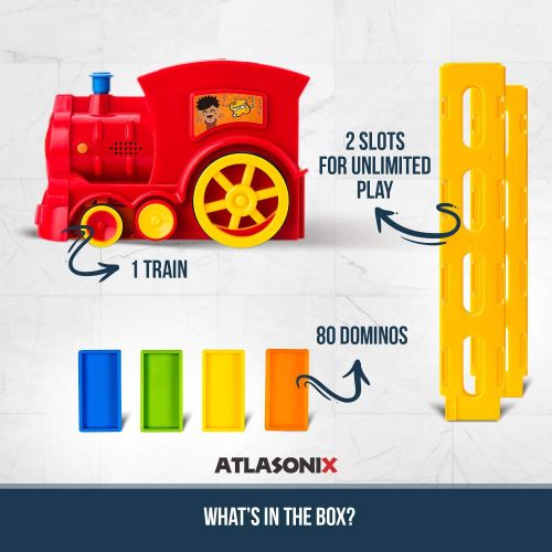  [아마존베스트]Atlasonix Domino Train Set - 80 Pcs. Fun and Colorful Train That Prepares Your Domino Rally Experience Quickly and Automatically for Boys and Girls Age 3-8 | Red