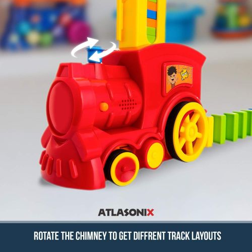  [아마존베스트]Atlasonix Domino Train Set - 80 Pcs. Fun and Colorful Train That Prepares Your Domino Rally Experience Quickly and Automatically for Boys and Girls Age 3-8 | Red