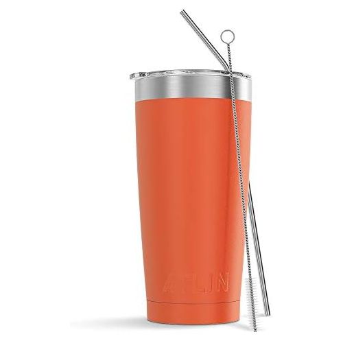  [아마존베스트]Atlin Sports Atlin Tumbler [20 oz. Double Wall Stainless Steel Vacuum Insulation] Travel Mug [Crystal Clear Lid] Water Coffee Cup [Straw Included] (Silver) For Home,Office,School, Ice Drink, Ho