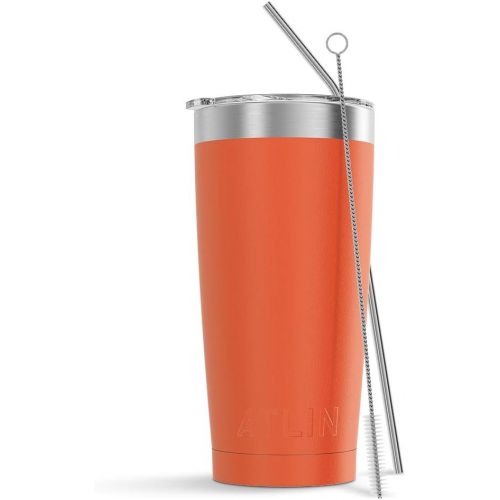  [아마존베스트]Atlin Sports Atlin Tumbler [20 oz. Double Wall Stainless Steel Vacuum Insulation] Travel Mug [Crystal Clear Lid] Water Coffee Cup [Straw Included] (Silver) For Home,Office,School, Ice Drink, Ho