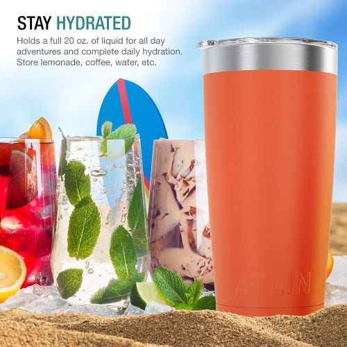  [아마존베스트]Atlin Sports Atlin Tumbler [20 oz. Double Wall Stainless Steel Vacuum Insulation] Travel Mug [Crystal Clear Lid] Water Coffee Cup [Straw Included] (Silver) For Home,Office,School, Ice Drink, Ho