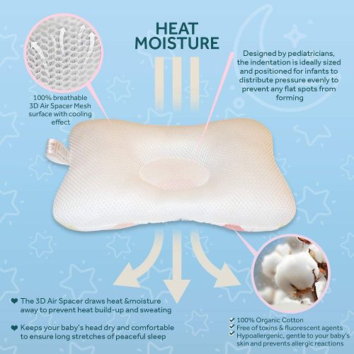  AtoBaby QHGC Baby Pillow - 3D Breathable Air Mesh Neck Support - Protection for Flat Head Syndrome - Organic Cotton