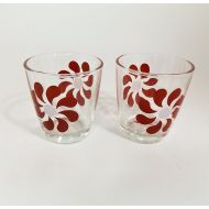 AtoZAntiquesandAuto Pair of Vintage Mid-Century Hazel Atlas Jelly Jar Juice Glasses with Flower Design, 1/2 pt