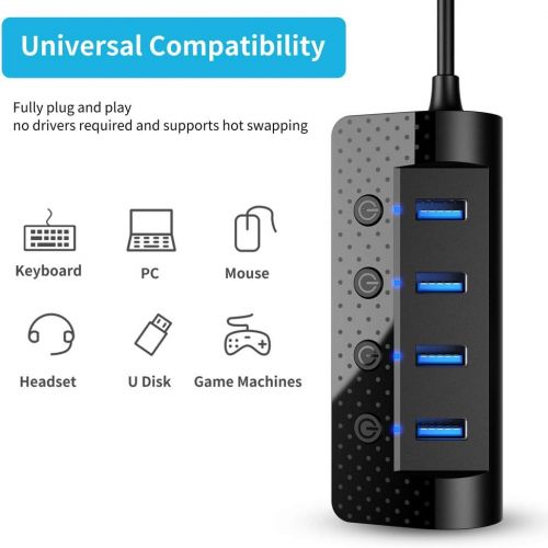  [아마존 핫딜]  [아마존핫딜]Atolla Powered USB Hub 3.0, atolla USB Hub with 4 USB 3.0 Data Ports and 1 USB Smart Charging Port, USB Splitter with Individual Power Switches and 5V/3A Power Adapter