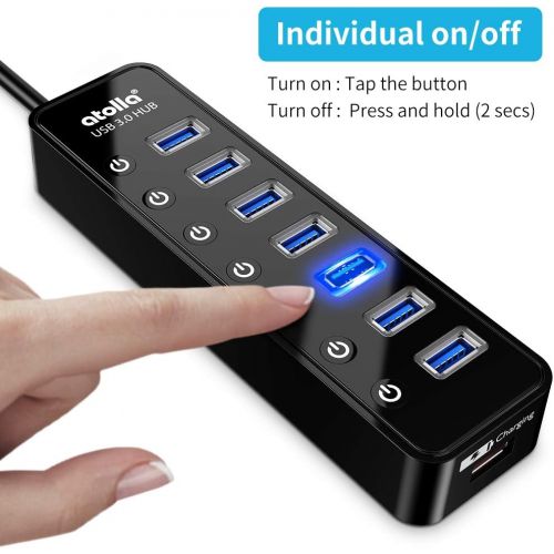  [아마존 핫딜] [아마존핫딜]Powered USB Hub 3.0, Atolla 7-Port USB Data Hub Splitter with One Smart Charging Port and Individual On/Off Switches and 5V/4A Power Adapter USB Extension for MacBook, Mac Pro/Mini