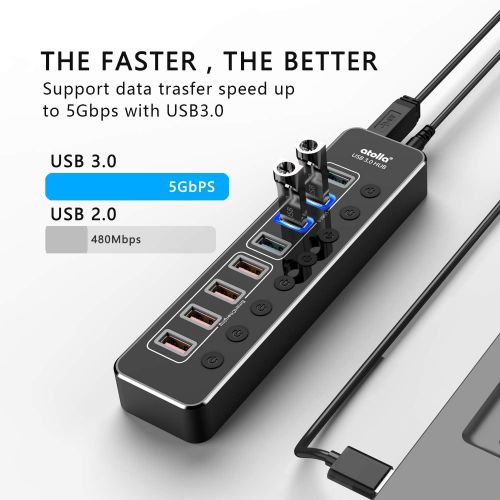  [아마존 핫딜] Atolla Powered USB Hub 3.0, atolla Aluminum 8-Port USB Hub with 4 USB 3.0 Data Ports and 4 USB Smart Charging Ports, USB Splitter with 12V/2.5A Power Adapter and Individual On/Off Switche