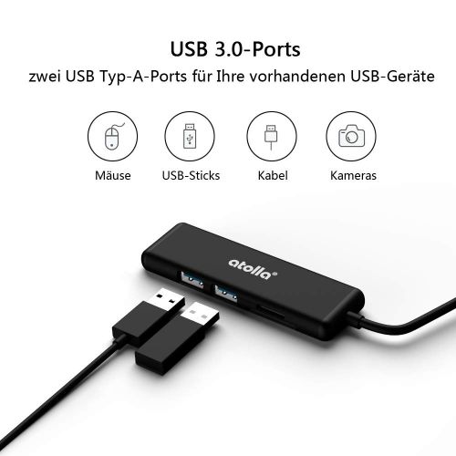  [아마존 핫딜]  [아마존핫딜]Atolla atolla USB C Hub, 5 in 1 Aluminum USB C HDMI Adapter mit 2 USB 3.0 Ports, SD/Micro SD-Kartenleser fuer MacBook Pro, Chromebook und mehr Type-C Gerate