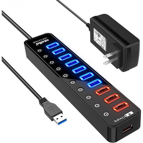  Powered USB 3.0 Hub, Atolla USB 3.0 Data Hub 11 Ports - 7 USB 3.0 Data Ports + 4 Smart Charging Port with Individual OnOff Switches and 12V4A Power Adapter USB Hub 3.0 Splitter