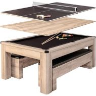 Atomic 7' Hampton 3-in-1 Combination Table includes Billiards, Table Tennis, and Dining Table with XL Dual-Storage Bench Seating