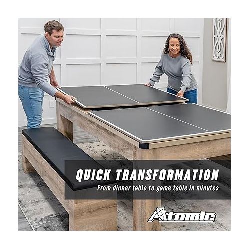 아토믹 Atomic 7' Hampton 3-in-1 Combination Table includes Billiards, Table Tennis, and Dining Table with XL Dual-Storage Bench Seating