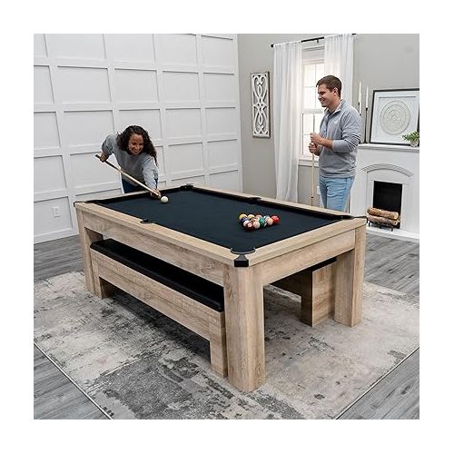 아토믹 Atomic 7' Hampton 3-in-1 Combination Table includes Billiards, Table Tennis, and Dining Table with XL Dual-Storage Bench Seating