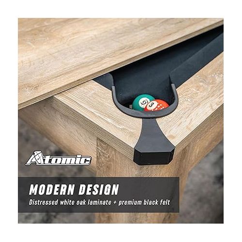 아토믹 Atomic 7' Hampton 3-in-1 Combination Table includes Billiards, Table Tennis, and Dining Table with XL Dual-Storage Bench Seating