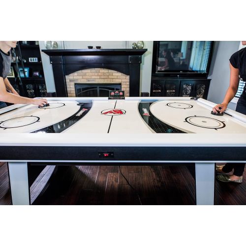 아토믹 Atomic Blazer 7’ Air Hockey Table with Electronic Score Keeping with Rail-integrated Display, Heavy-duty 120V Blower for Fast Play, Overhang Rails for Reduced Puck Bounce and Leg L