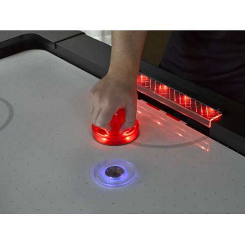 아토믹 Atomic Top Shelf 7.5’ Air Hockey Table with 120V Motor for Maximum Air Flow, High-Speed PVC Playing Surface for Arcade-Style Play and Multicolor LED Lumen-X Technology to Illuminat