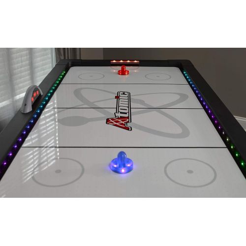 아토믹 Atomic Top Shelf 7.5’ Air Hockey Table with 120V Motor for Maximum Air Flow, High-Speed PVC Playing Surface for Arcade-Style Play and Multicolor LED Lumen-X Technology to Illuminat