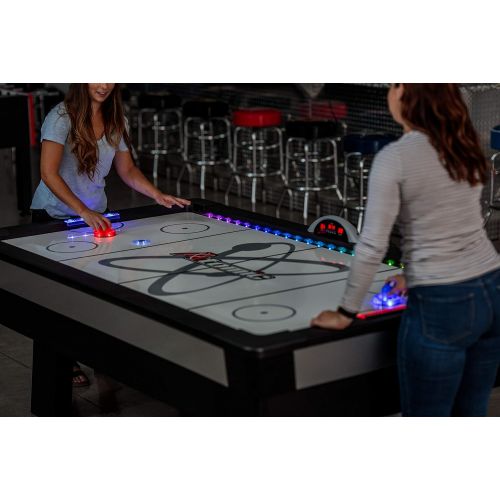 아토믹 Atomic Top Shelf 7.5’ Air Hockey Table with 120V Motor for Maximum Air Flow, High-Speed PVC Playing Surface for Arcade-Style Play and Multicolor LED Lumen-X Technology to Illuminat