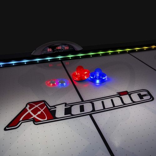 아토믹 Atomic Top Shelf 7.5’ Air Hockey Table with 120V Motor for Maximum Air Flow, High-Speed PVC Playing Surface for Arcade-Style Play and Multicolor LED Lumen-X Technology to Illuminat