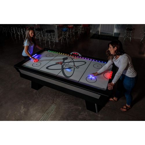 아토믹 Atomic Top Shelf 7.5’ Air Hockey Table with 120V Motor for Maximum Air Flow, High-Speed PVC Playing Surface for Arcade-Style Play and Multicolor LED Lumen-X Technology to Illuminat