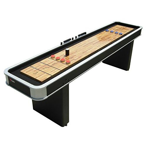 아토믹 Atomic 9’ Platinum Shuffleboard Table with Poly-coated Playing Surface for Smooth, Fast Puck Action and Pedestal Legs with Levelers for Optimum Stability and Level Play