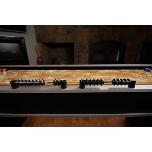 아토믹 Atomic 9’ Platinum Shuffleboard Table with Poly-coated Playing Surface for Smooth, Fast Puck Action and Pedestal Legs with Levelers for Optimum Stability and Level Play