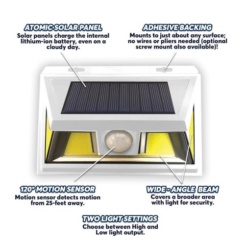  Official As Seen On TV Atomic Beam SunBlast by BulbHead Solar Powered LED Motion Activated Security Light, Industrial Strength Adhesive for Easy Installation (Atomic Beam SunBlast