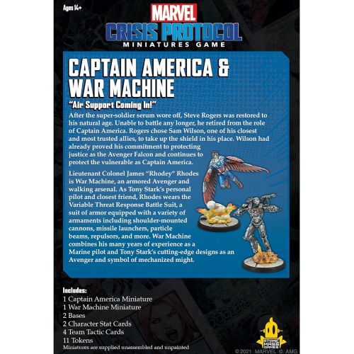  Atomic Mass Games Marvel Crisis Protocol Captain America and War Machine CHARACTER PACK Miniatures Battle Game Strategy Game for Adults Ages 14+ 2 Players Avg. Playtime 90 Mins Made by Atomic Mass G