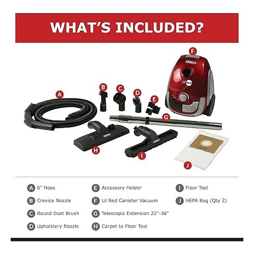  AHSC-1 Atrix Lil Red Canister Vacuum Portable Canister vacuum w/ 2 Quart HEPA Filter & Variable Speed Motor