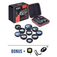 Atrix Photographic Cell Phone Telephoto Camera Lens 10 in 1 Kit Fisheye Lens 198° + 0.63x Wide Angle& 15X Macro Lens + Kaleidoscope + CPL HD Universal Zoom Lens Clip-on for Iphone X/8/8 Plus/7/7 Plus