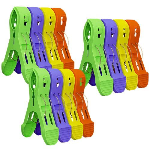  Attmu 12 Pack Beach Towel Clips Chair Clips Towel Holder in Fun Bright Colors - Stop The Towels from Blowing Away