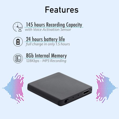  [아마존베스트]Attodigit@l TileRec - Slimmest Voice Activated Recorder with 145 Hours Recording Capacity, MP3 Records, 24 Hours Battery Time, Metal Case  by Atto Digital