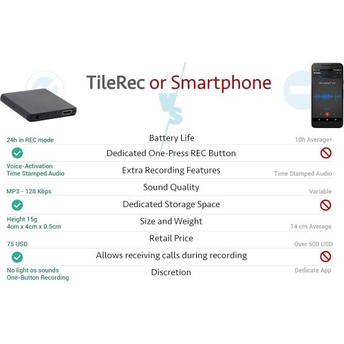  [아마존베스트]Attodigit@l TileRec - Slimmest Voice Activated Recorder with 145 Hours Recording Capacity, MP3 Records, 24 Hours Battery Time, Metal Case  by Atto Digital