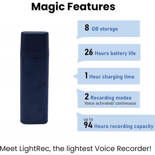  [아마존베스트]Attodigit@l LightREC - Mini Voice Activated Recorder  Slim USB Flash Drive | 26 Hours Battery | 8GB - 94 Hours Capacity | 512 Kbps Audio Quality | Easy to Use USB Memory Stick Sound Recorder