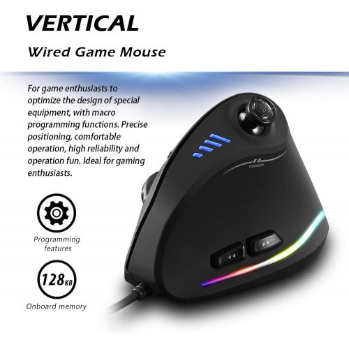  Attoe Vertical Mouse, Ergonomic USB Wired Vertical Mouse with [5 D Rocker] [10000 DPI] [11 Programmable Buttons], RGB Gaming Mouse for Gamer/PC/Laptop/Computer