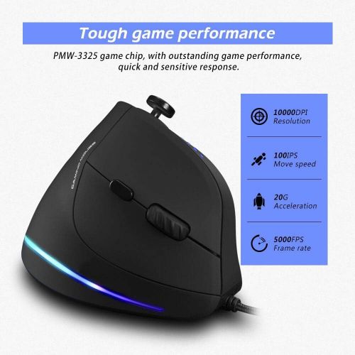  Attoe Vertical Mouse, Ergonomic USB Wired Vertical Mouse with [5 D Rocker] [10000 DPI] [11 Programmable Buttons], RGB Gaming Mouse for Gamer/PC/Laptop/Computer