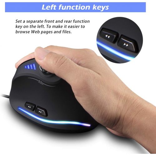  Attoe Vertical Mouse, Ergonomic USB Wired Vertical Mouse with [5 D Rocker] [10000 DPI] [11 Programmable Buttons], RGB Gaming Mouse for Gamer/PC/Laptop/Computer