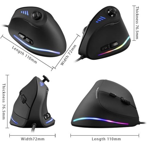  Attoe Vertical Mouse, Ergonomic USB Wired Vertical Mouse with [5 D Rocker] [10000 DPI] [11 Programmable Buttons], RGB Gaming Mouse for Gamer/PC/Laptop/Computer