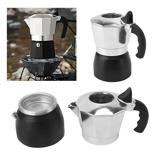  Atyhao Moka Pot with Double Valve, 150ML Classic Italian Style Aluminum Moka Stovetop Coffee Maker Pot for 3 Cups