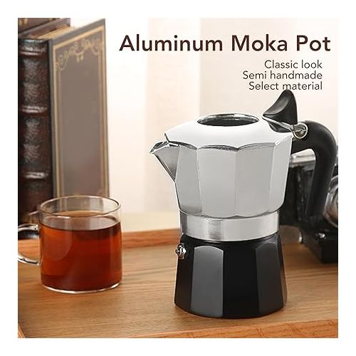  Atyhao Moka Pot with Double Valve, 150ML Classic Italian Style Aluminum Moka Stovetop Coffee Maker Pot for 3 Cups