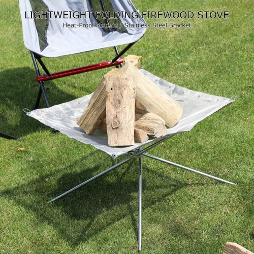  Atyhao Portable Stainless Steel Barbecue Firewood Stove, Detachable Adjustable Height Lightweight for Outdoor Hiking Camping