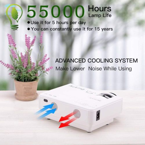  [아마존핫딜][아마존 핫딜] AuKing Mini Projector 2019 Upgraded Portable Video-Projector,55000 Hours Multimedia Home Theater Movie Projector,Compatible with Full HD 1080P HDMI,VGA,USB,AV,Laptop,Smartphone