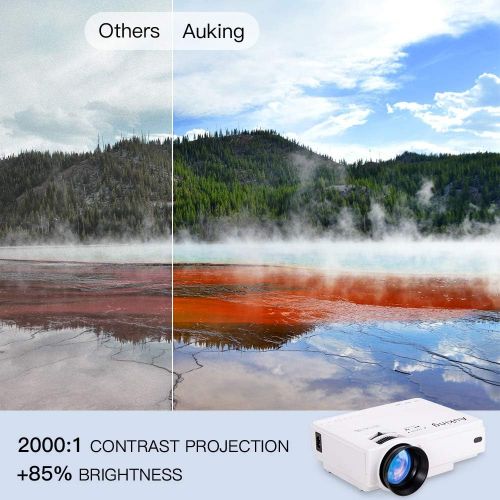  [아마존베스트]AuKing Mini Projector 2019 Upgraded Portable Video-Projector,55000 Hours Multimedia Home Theater Movie Projector,Compatible with Full HD 1080P HDMI,VGA,USB,AV,Laptop,Smartphone