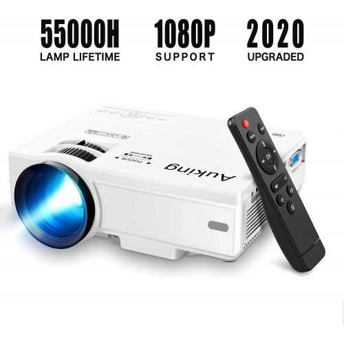  [아마존베스트]AuKing Mini Projector 2019 Upgraded Portable Video-Projector,55000 Hours Multimedia Home Theater Movie Projector,Compatible with Full HD 1080P HDMI,VGA,USB,AV,Laptop,Smartphone