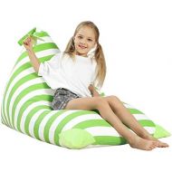 [아마존 핫딜] Aubliss Stuffed Animal Storage Bean Bag Chair Cover for Kids, Girls and Adults, Beanbag Cover Only, 23 Inch Long YKK Zipper, Premium Cotton Canvas, Xmas Gift Ideas(Green Stripe)