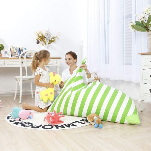  [아마존 핫딜] Aubliss Stuffed Animal Storage Bean Bag Chair Cover for Kids, Girls and Adults, Beanbag Cover Only, 23 Inch Long YKK Zipper, Premium Cotton Canvas, Xmas Gift Ideas(Green Stripe)