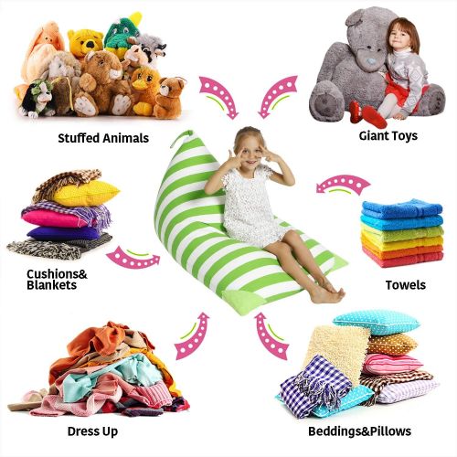  [아마존 핫딜] Aubliss Stuffed Animal Storage Bean Bag Chair Cover for Kids, Girls and Adults, Beanbag Cover Only, 23 Inch Long YKK Zipper, Premium Cotton Canvas, Xmas Gift Ideas(Green Stripe)