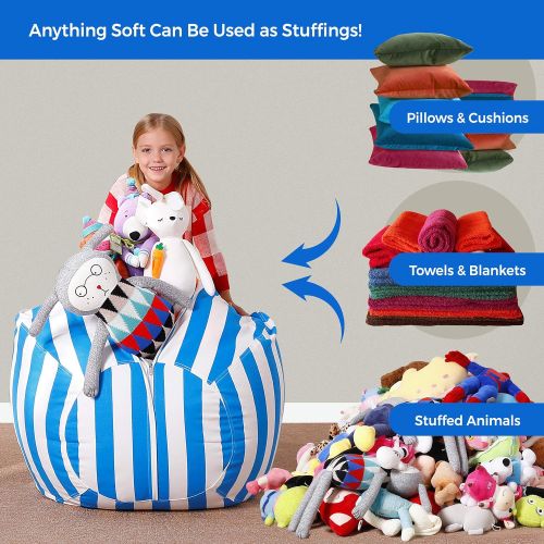  [아마존베스트]Aubliss Stuffed Animal Bean Bag Storage Chair, Beanbag Covers Only for Organizing Plush Toys. Turns into Bean Bag Seat for Kids When Filled. Premium Cotton Canvas. 38 Extra Large B